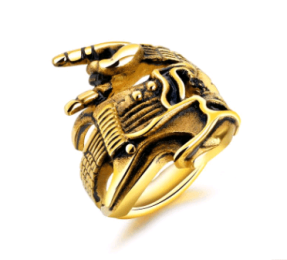 Titanium steel men's ring fashion rock hip hop skull guitar victory gesture instrument single ring (Option: Golden-US 12)